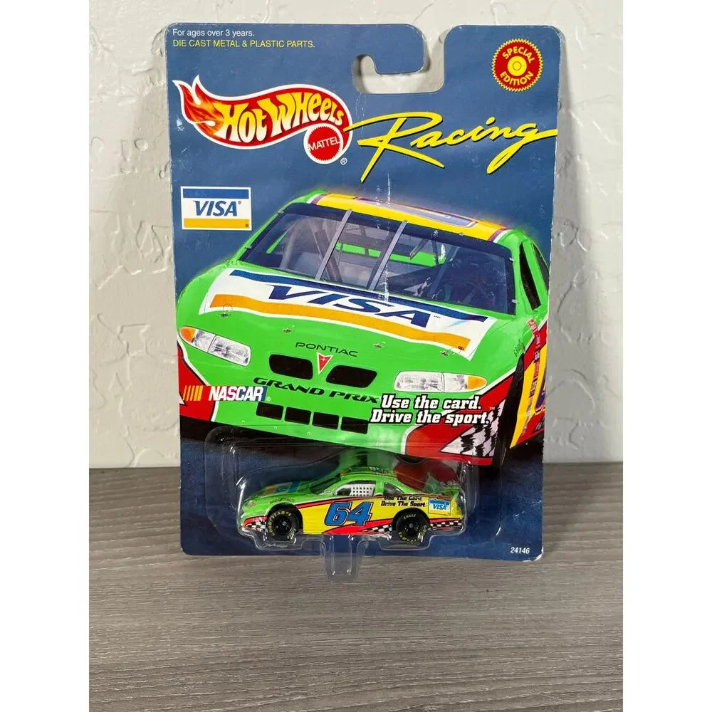Hot Wheels Racing 1/64 Die Case Vehicle #64- Green Yellow- Visa- New in Package